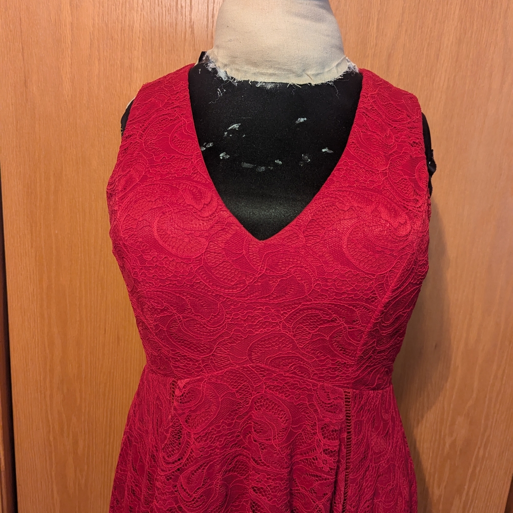 Chic Red Lace Sleeveless Dress